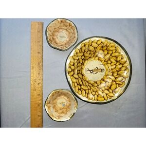 Vintage Planters Nuts Mr. Peanut Gold Tone Peanut Design 3-Piece Dish Set